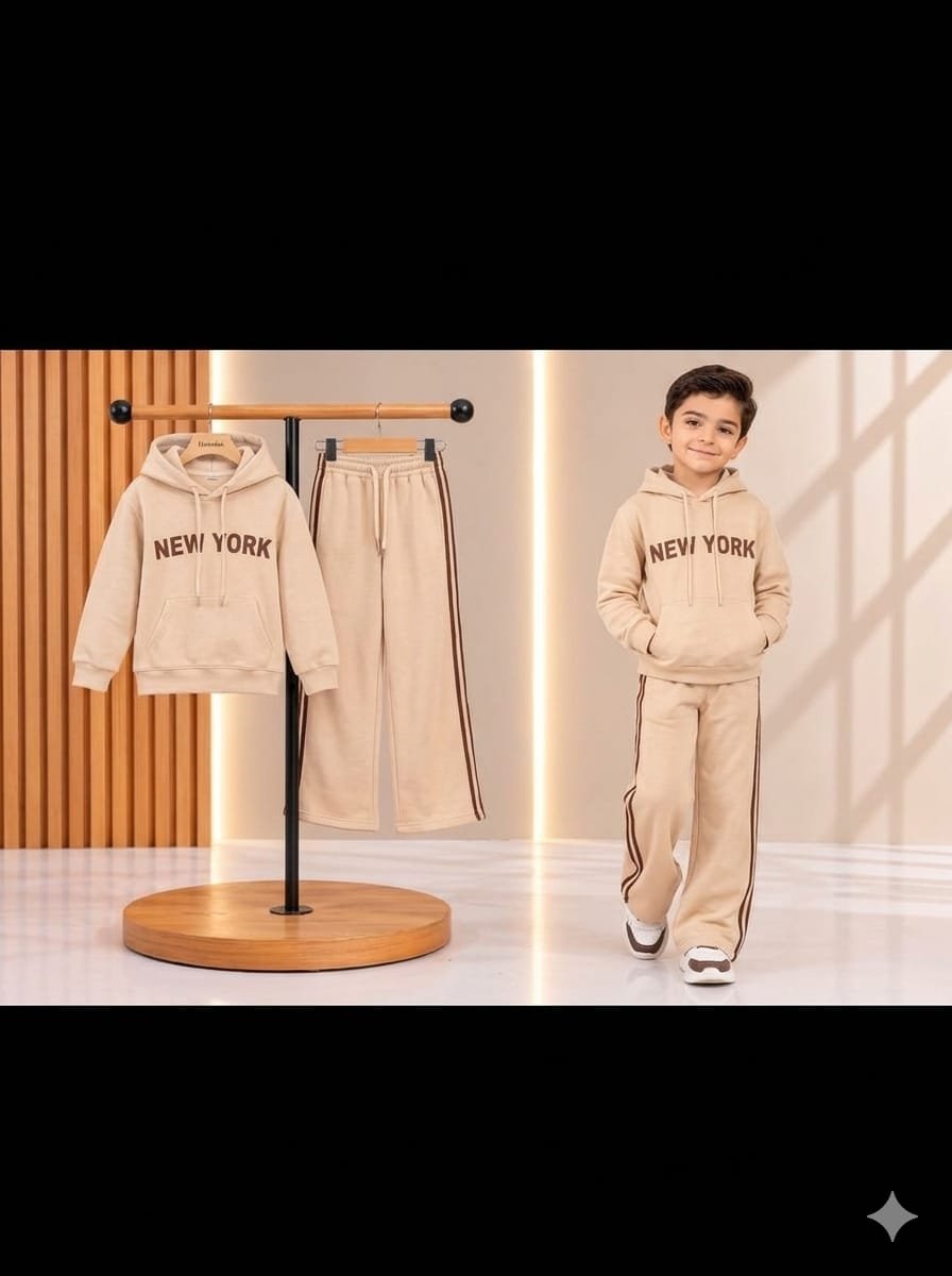 New York Kids Premium Hoodie & Trouser Set – Beige | 2–12 Years - alternate view