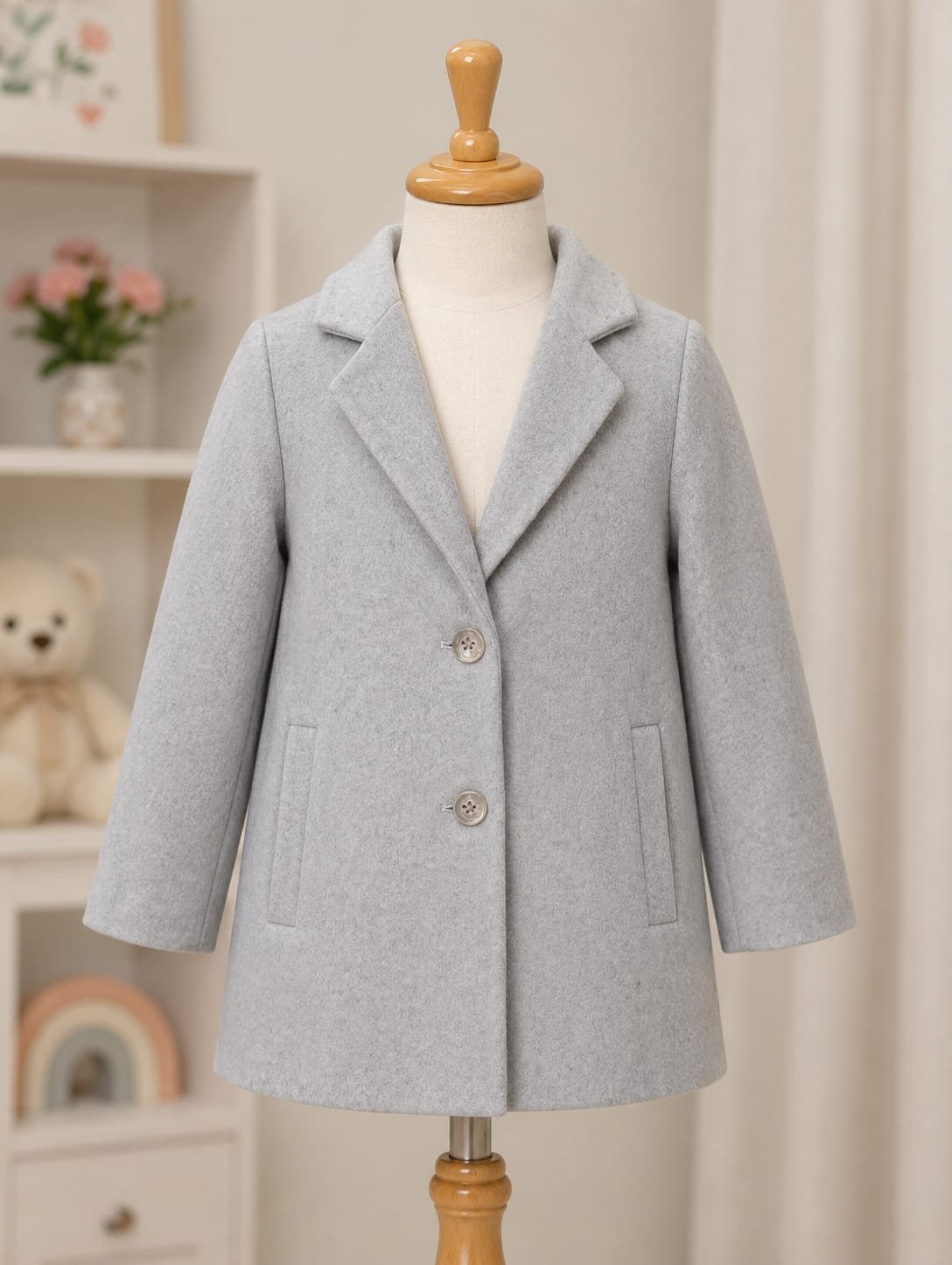 Girls Single-Breasted Light Grey Wool Blazer - alternate view