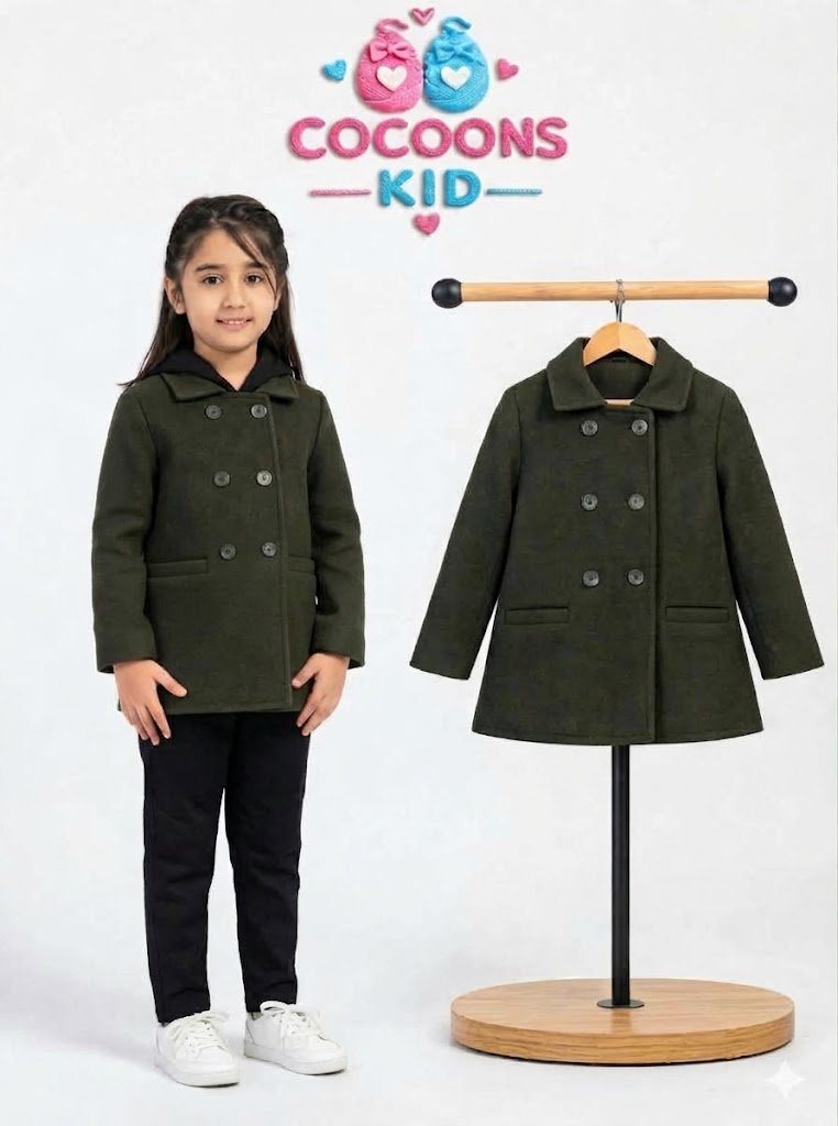 COCOONS KID Girls Double-Breasted Army Green Wool Blazer