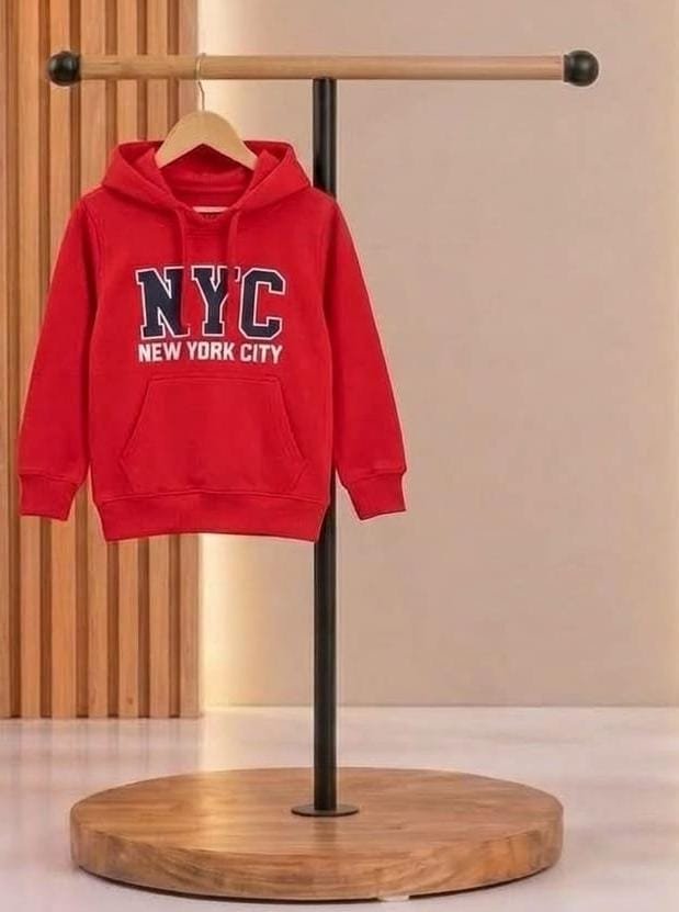 Boys Red Pullover Hoodie with No Hand Feel Print - alternate view